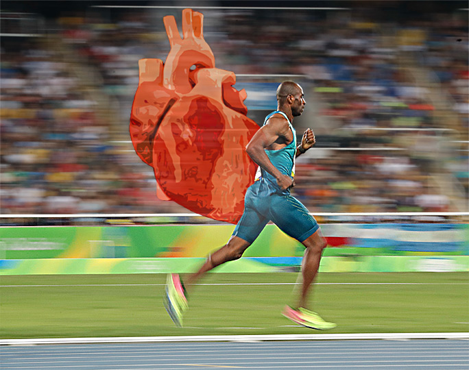 Cardiologia do HC estudará atletas. Ilustração de Paulo Cavalheri, com foto divulgação
