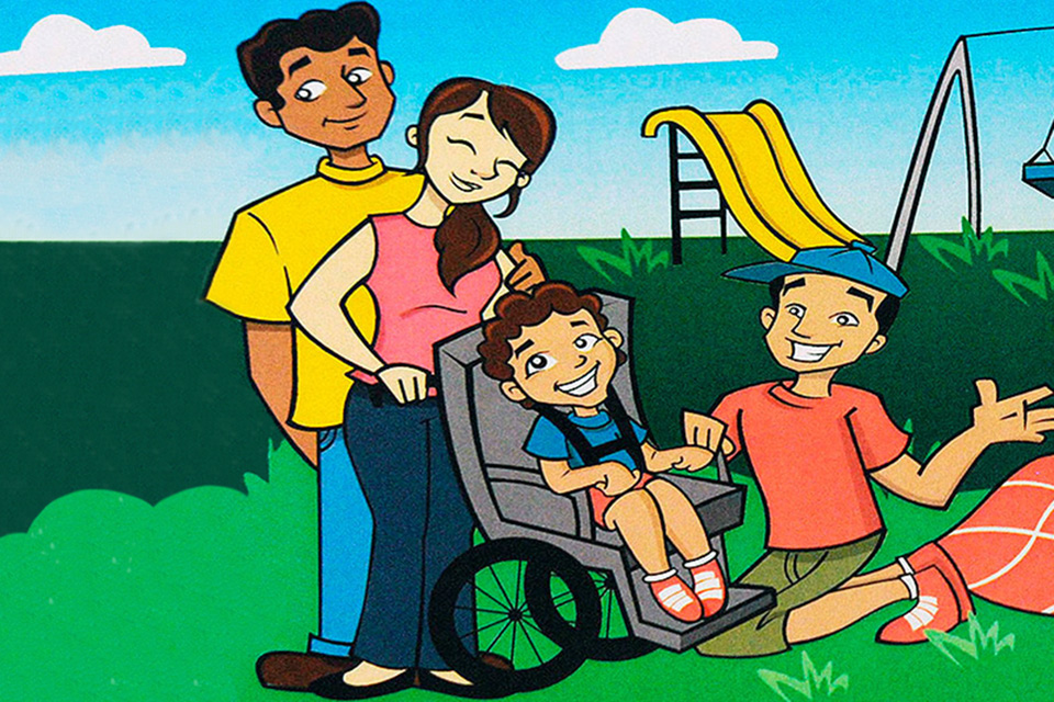 Ilustração do Guia Ilustrado para Cuidadores de Crianças com Deficiências Neuromotoras