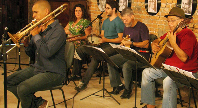 Ensaio dos músicos do projeto Concertando o Choro com Rafael Toledo, Milton Mori e Luizinho 7 Cordas