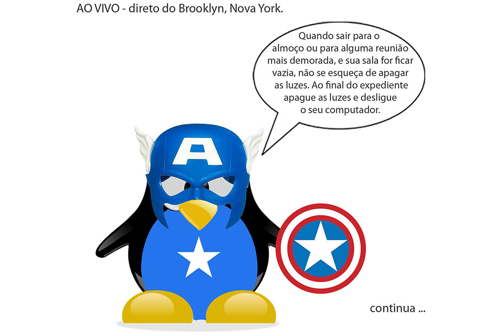 Capitão América Desenho de pinguim como o super-herói Capitão américa