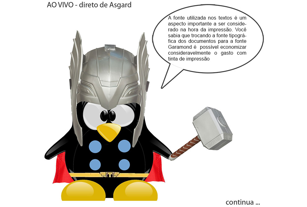 Desenho de pinguim como o super-herói Thor