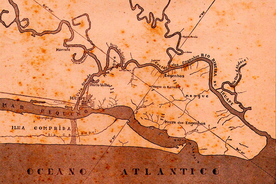 imagem mostra mapa antigo indicando a área onde hoje está localizado o canal de valo grande