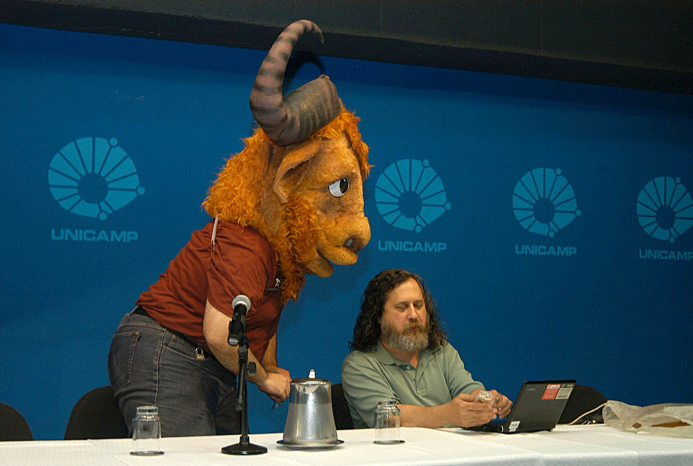 Stallman em palestra no Centro de Convenções da Unicamp