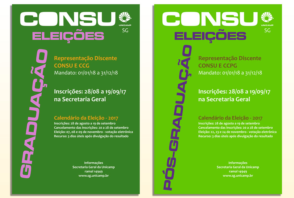 Cartazes para eleições Consu representação discente para graduação e pós graduação