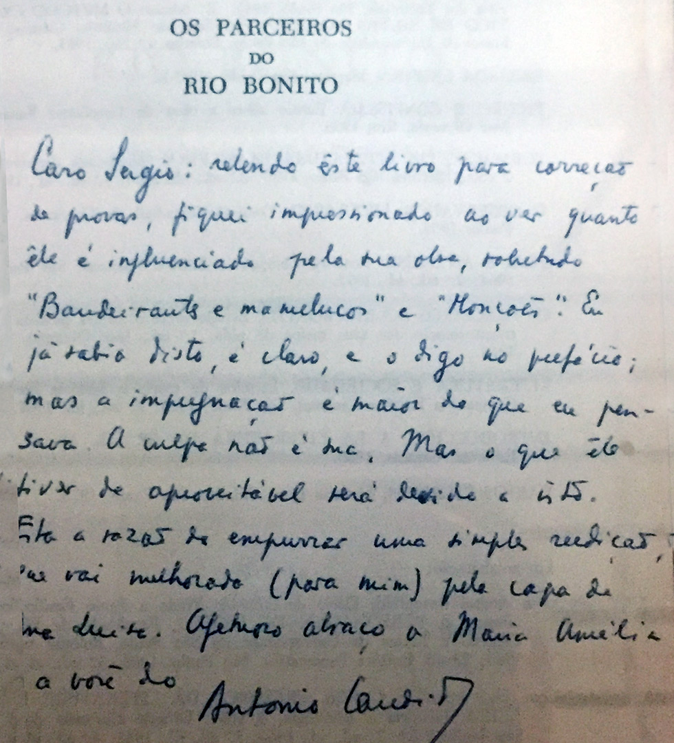 Dedicatória de Antônio Cândido a Sérgio Buarque