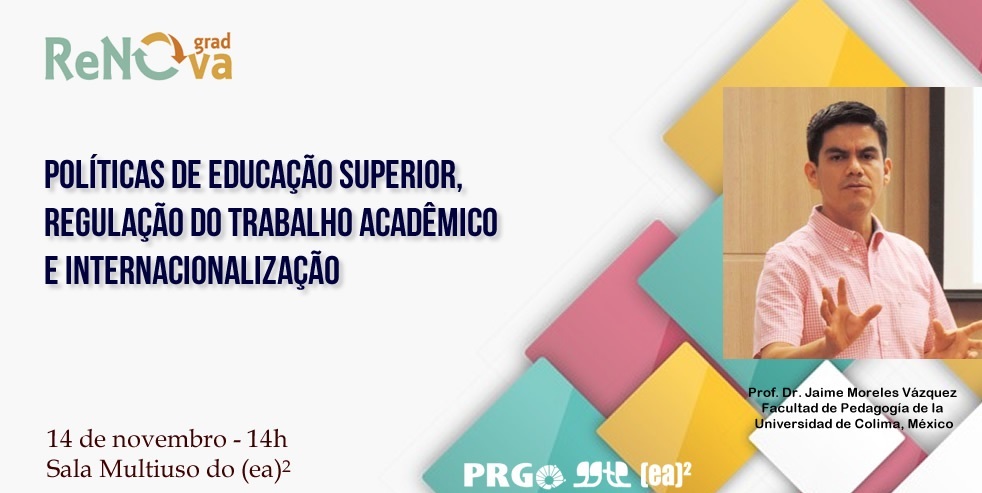 No lado esquerdo, informações do evento e, no lado direito, o professor Jaime falando em uma sala