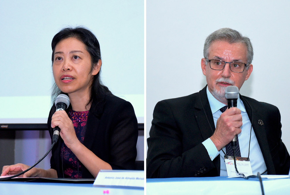 A vice-presidente executiva da Fudan University, professora Xu Zheng e o reitor Antonio Meirelles:
