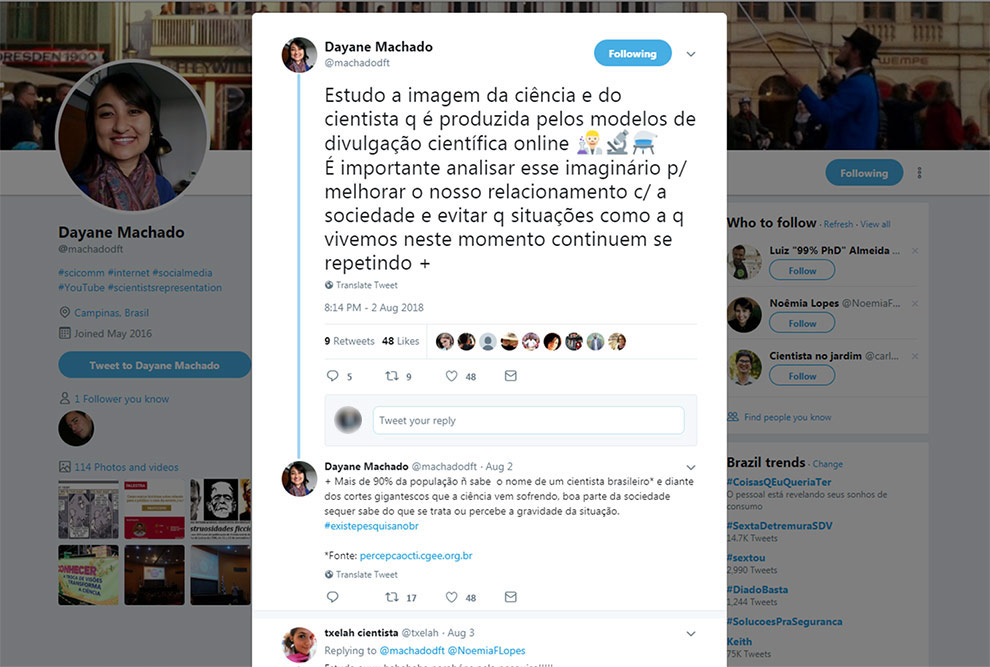 Print do perfil de Dayane no twitter