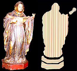 A mão separada de Santa Rita de Cássia: se esculpidos na madeira com fibras no mesmo sentido do corpo, os dedos se quebrariam