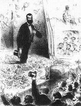 Ilustração de 1861 da Semana Ilustrada mostra o público aclamando Pinheiro Guimarães, autor de História de uma moça rica, peça  comentada por Machado de Assis (Ilustração: Editora da Unicamp)