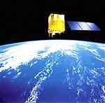 Concepção artística do CBERS-2 em órbita: imagens geradas pelo satélite são utilizadas por Instituições e empresas que dependem de informações georeferenciadas