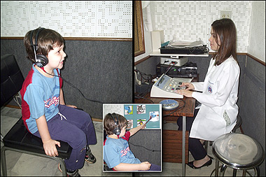 A fonoaudióloga Mirela Boscariol, autora da tese, durante teste auditivo: pesquisa integra projeto temático (Foto: Divulgação)