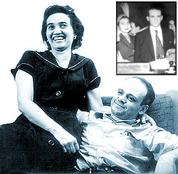 No destaque, Martha e Cesar viajam em lua-de-mel, em 1948; acima o casal em 1956