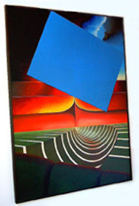 Parte da pintura Retângulo Azul", de Bernardo Caro que inspirou o Poesilúdio 2