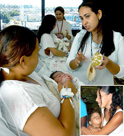 Informações às mães: respeito dos funcionários aos usuários é um diferencial. Raquel da Silva com a pequena Isabela no colo: “Se contar, ninguém acredita que é um hospital público”.