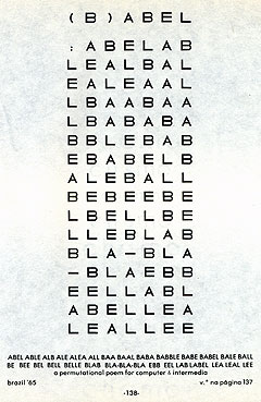 O poema concreto (B)ABEL (1965), de Pedro Xisto, que deu origem a trabalho computacional  mostrado em festival no Canadá, em 1968 (Foto: Reprodução)