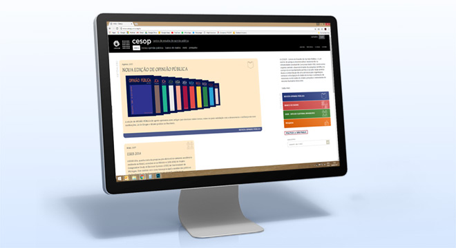 Cesop tem nova página com facilidades para a pesquisa Novo site do Cesop está na tela do computador em arte