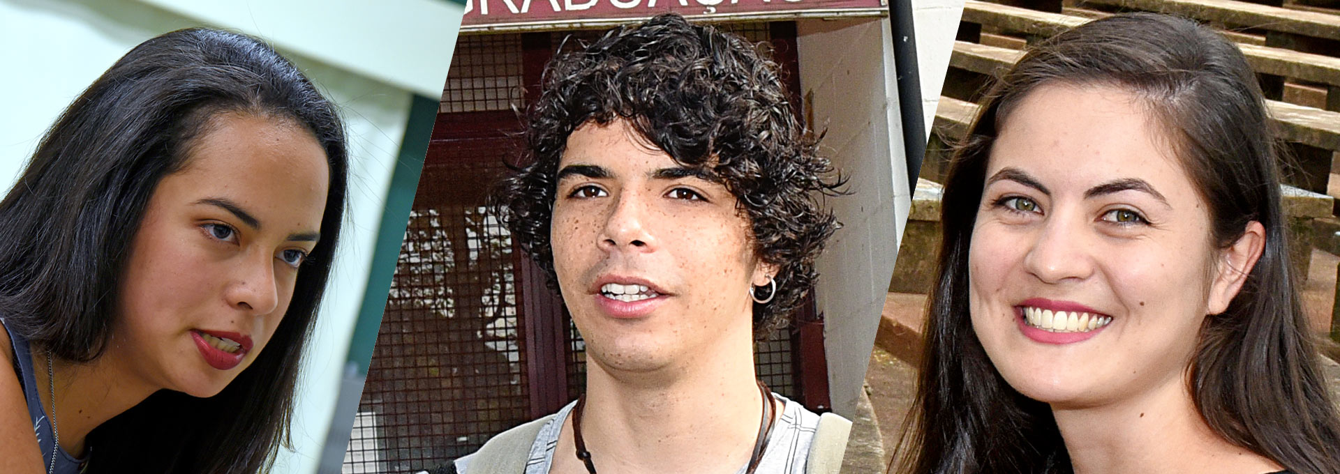 Bárbara, Felipe Francisco e Talita: exemplos de superação Audiodescrição: Em fotomontagem, três imagens close up de duas jovens e um jovem ao centro, sendo que a da esquerda, em imagem de perfil, fala com olhar voltado para a direita, enquanto a jovem à direita sorri, com olhar voltado para a câmara; e o jovem ao centro também fala, olhando para frente, Imagem 1 de 1.