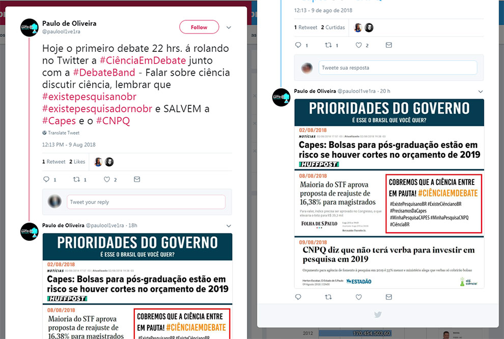 Tuíte relacionado a #existepesquisanobr ao debate de presidenciáveis Print