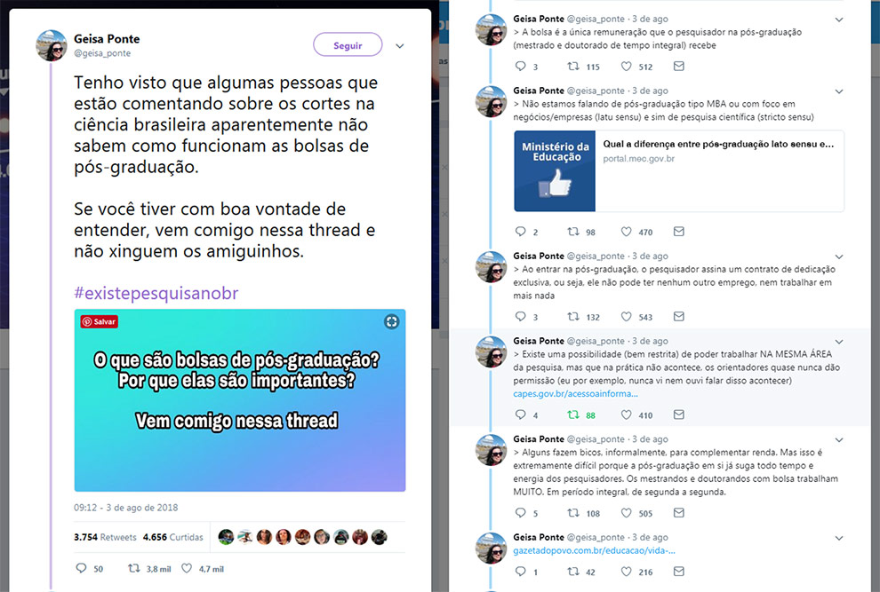 Uma thread: sequência de tuítes que se complementam Print de tuíte