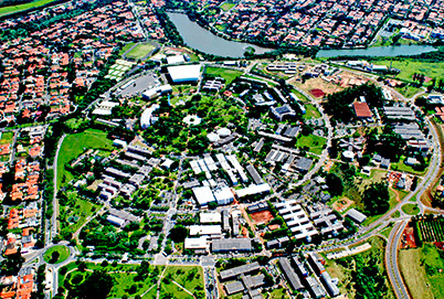 Imagem aérea do campus da Unicamp em Campinas