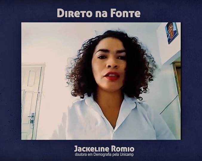 Mulheres e isolamento: quando o domicílio não é lugar de paz. audiodescrição: print do vídeo, doutora Jackeline Romio aparece em mio corpo e veste camisa branca.