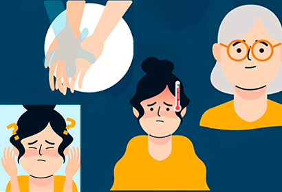 Alunos de medicina e enfermagem estão prestando serviço para a sociedade Ilustração de ações de prevenção ao Coronavírus, como lavar as mãos etc