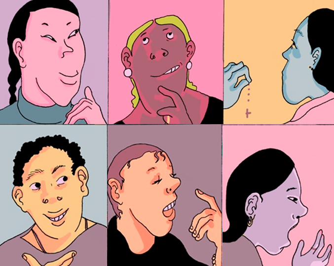 Atendimento virtual em saúde mental amplia-se na Unicamp audiodescrição: ilustração colorida de diversos rostos de pessoas desenhados