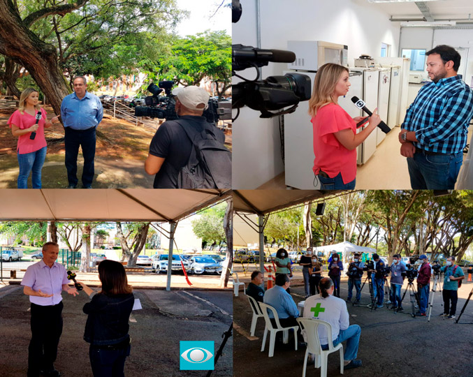 Composição de fotos que retratam a cobertura jornalística no HC