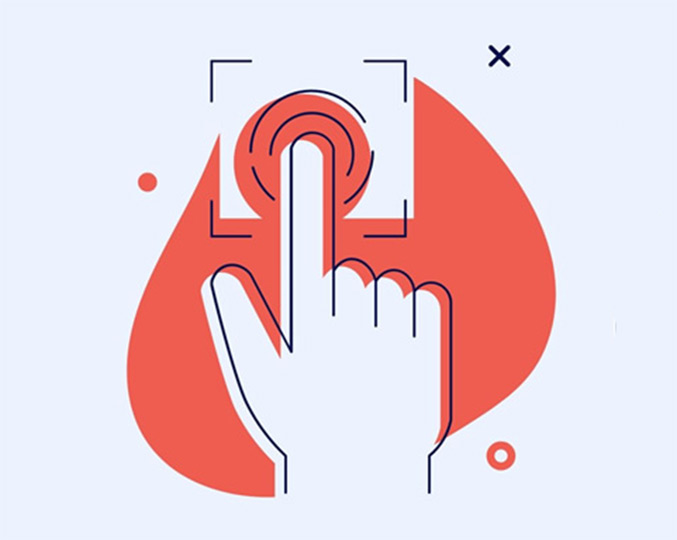 imagem mostra a logomarca do ea2, com uma mão pressionando um botão