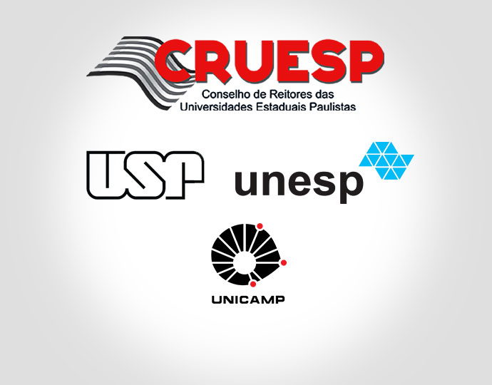 imagem mostra a logo do cruesp em cima com as logos das três universidades, usp, unesp e unicamp, na parte de baixo