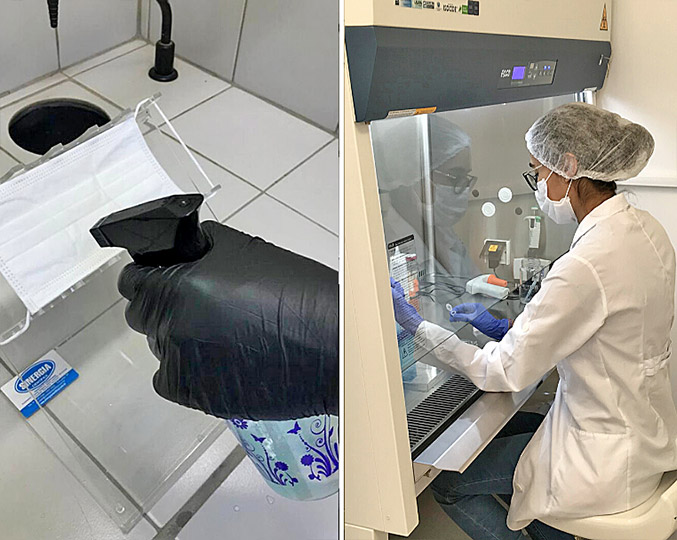 Trata-se de um processo de recobrimento para esses materiais, capaz de formar uma capa protetora ativa e de ação prolongada que neutraliza o coronavírus por contato pesquisadores demonstram como utilizar o spray em máscara de algodão