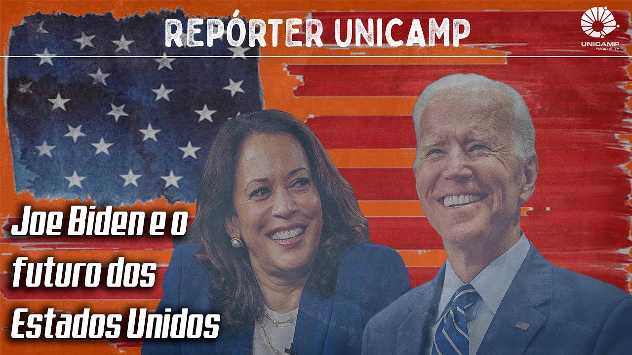 imagem mostra kamala harris e joe bien com a bandeira dos estados unidos ao fundo e a frase "Joe biden e o futuro dos estados unidos"