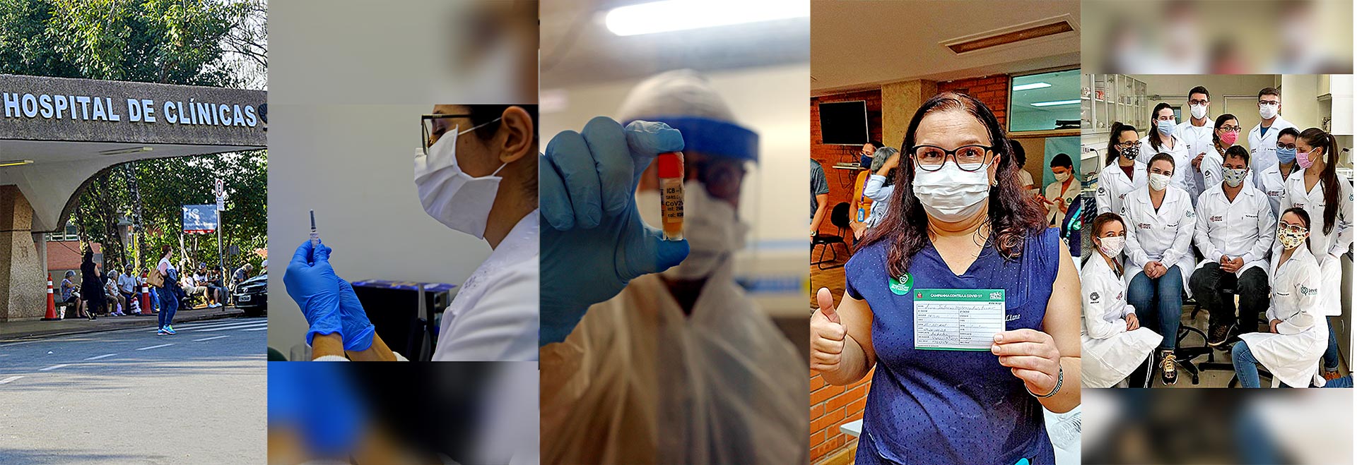 sequência de fotos mostra esforços e realizações da Unicamp no trabalho de combate à pandemia da covid-19