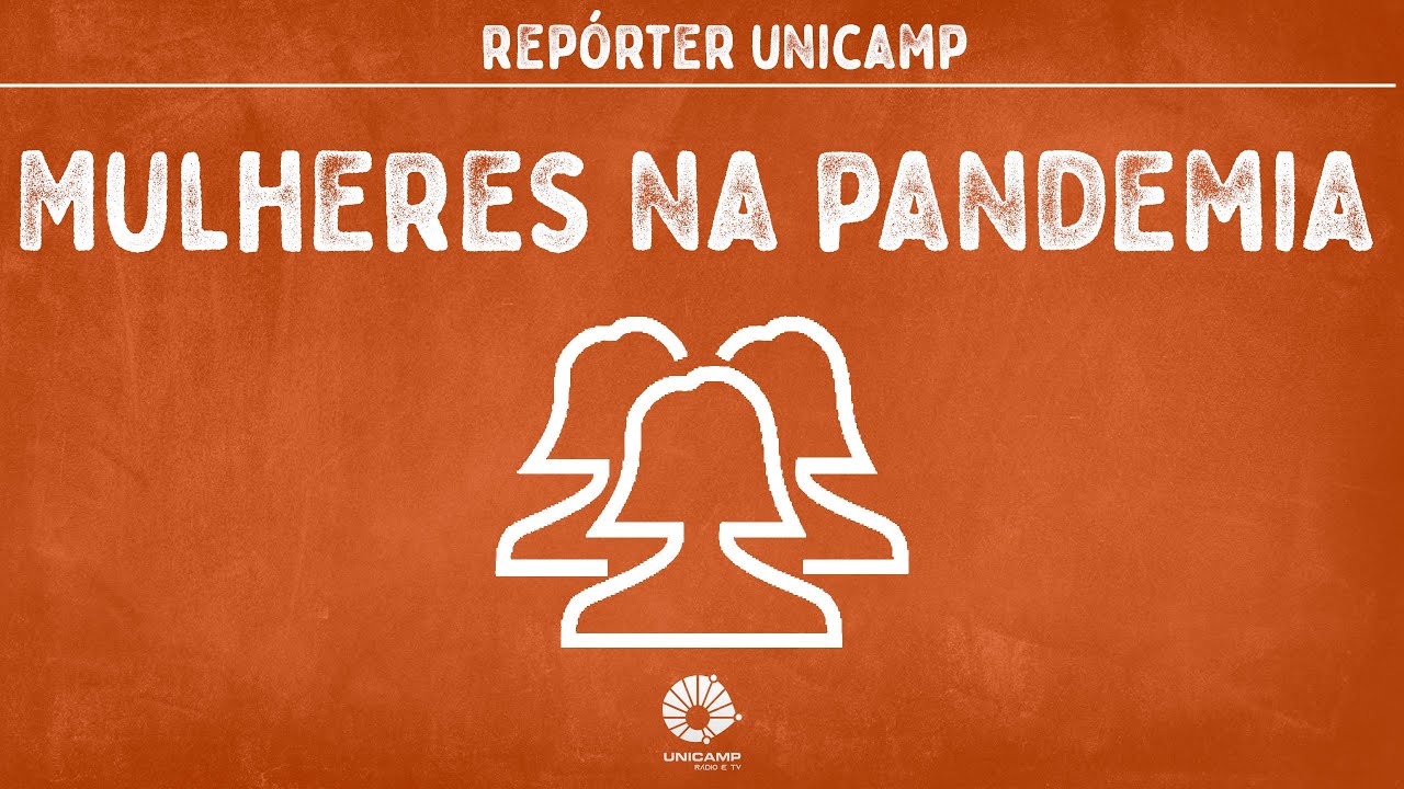 audiodescrição: ilustração com fundo laranja e os dizeres "mulheres na pandemia"