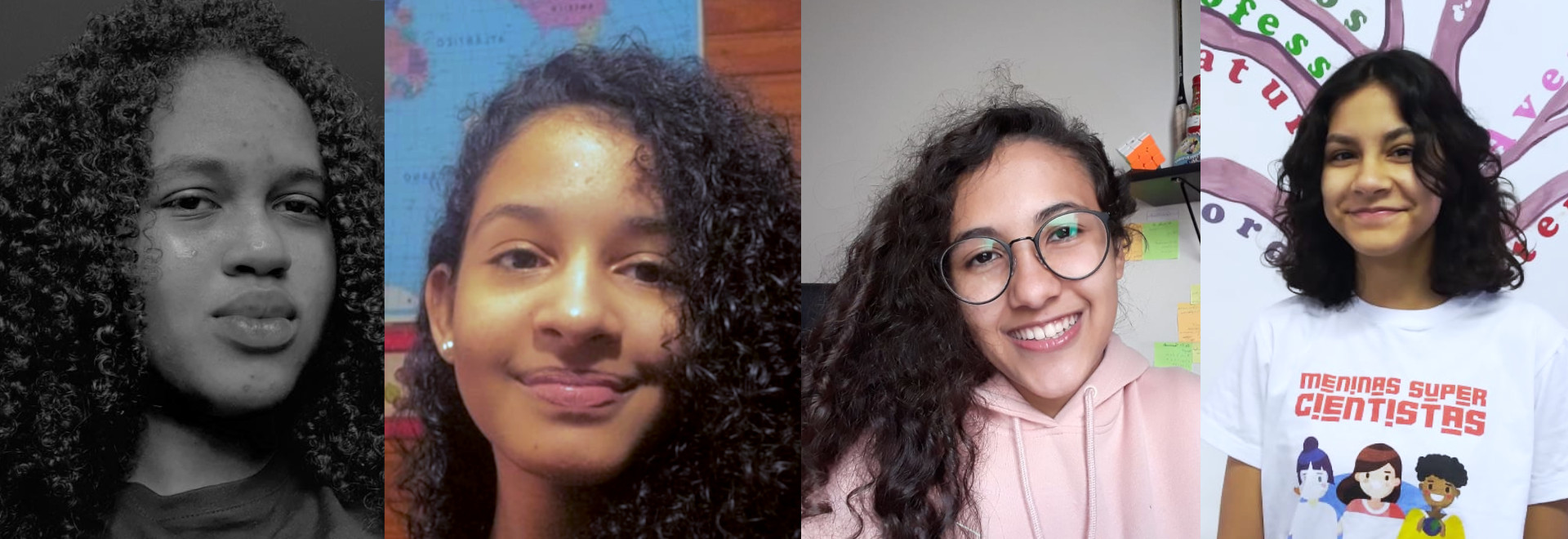 Evento Meninas SuperCientistas incentiva meninas às carreiras na ciência audiodescrição: montagem com quatro fotografias coloridas de meninas que participam do evento meninas supercientistas