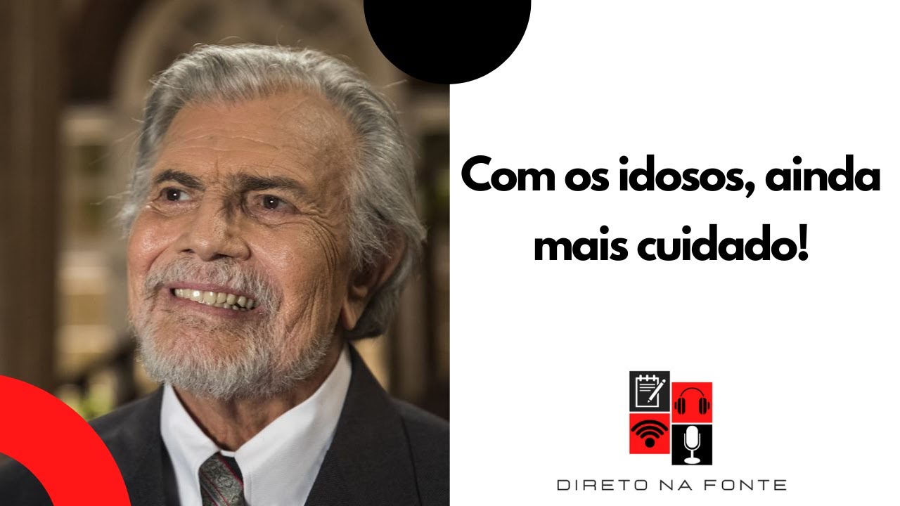 Capa do programa com a foto de Tarcísio Meira. Está escrito: com os idosos, ainda mais cuidado!
