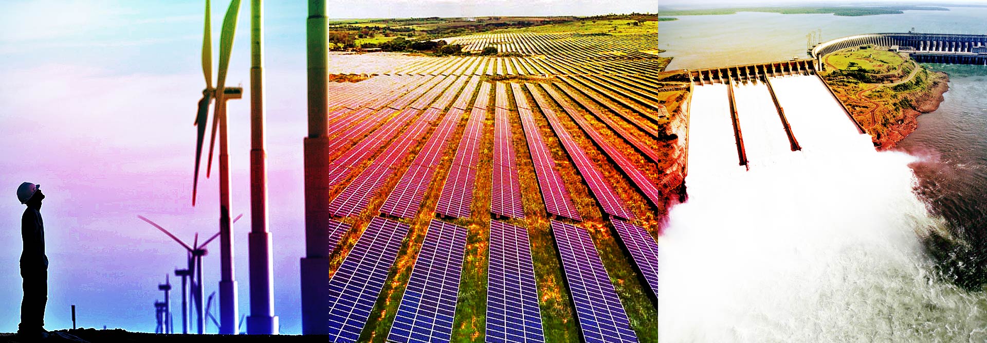 Pesquisadores da Unicamp analisam cenário de crise hídrica e potencial de exploração de novas fontes de energia imagens mostram estruturas de geração de energia eólica, energia solar e uma usina hidrelética