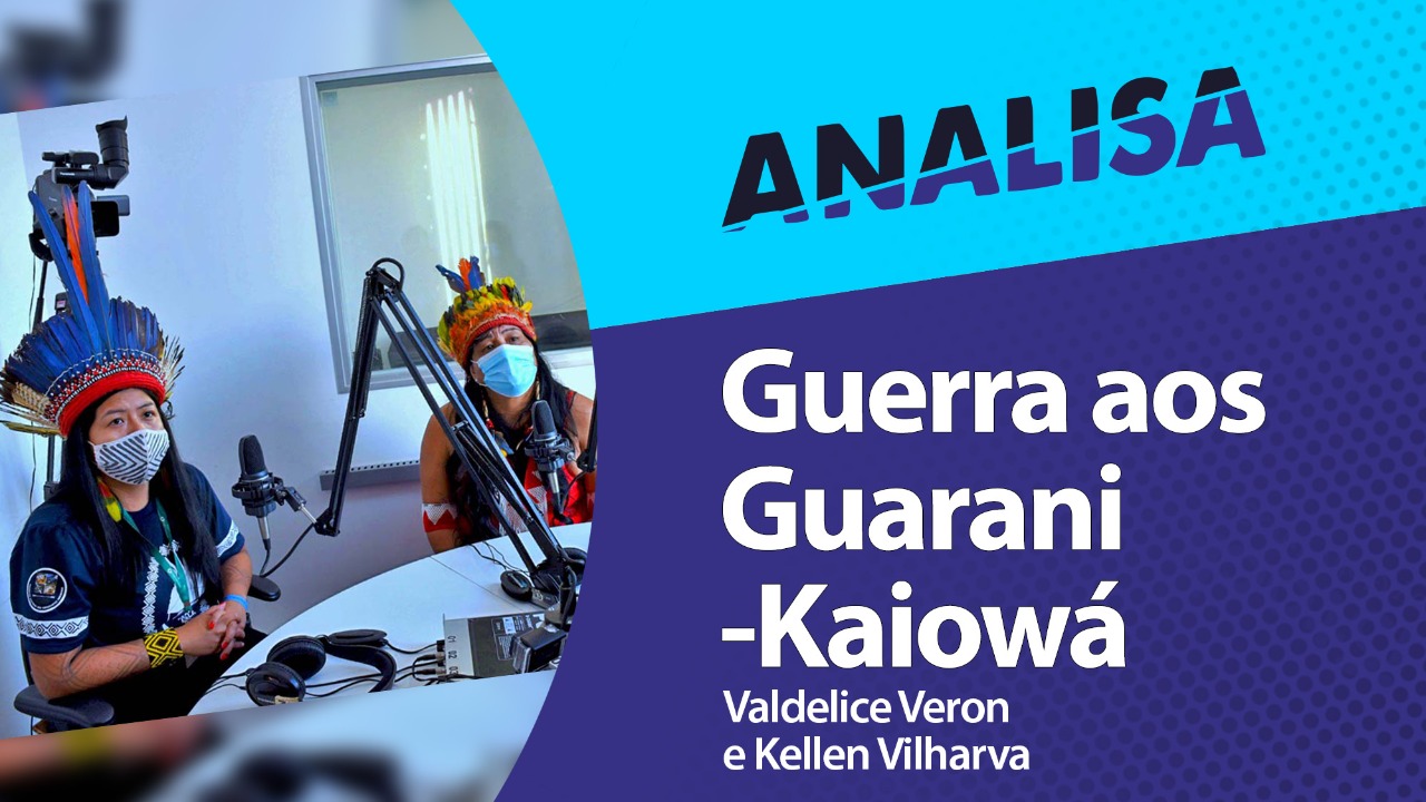 Capa do programa traz na metade à esquerda a foto das duas indígenas entrevistadas. Na metade do lado direito está o título "Guerra aos Guarani-Kaiowá".