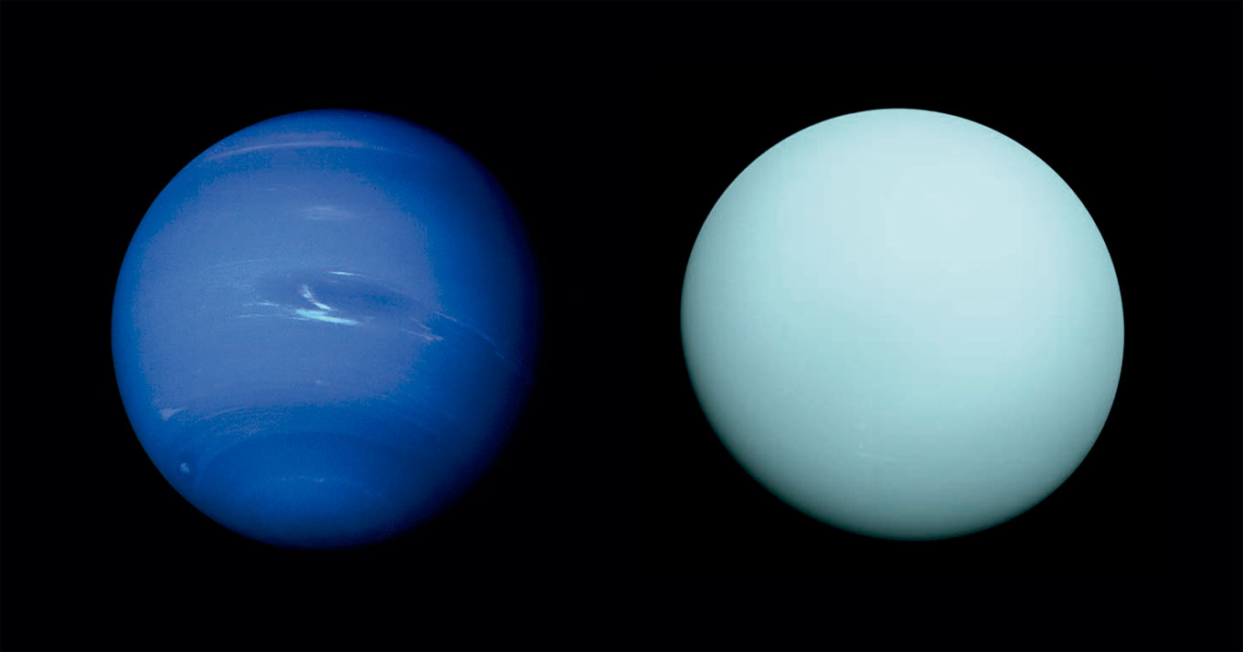 Composição com fotos de dois planetas em um fundo escuro.