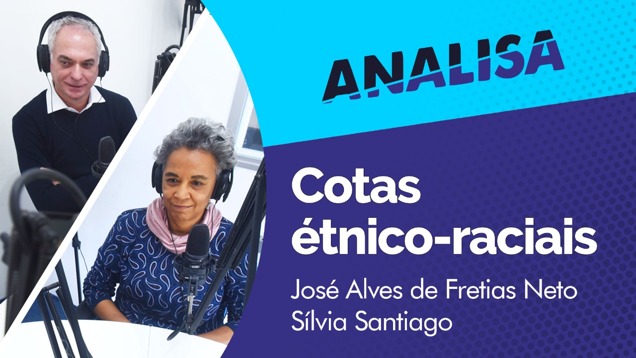 Capa do programa com a foto dos dois convidados e o título "Cotas etnico-raciais"