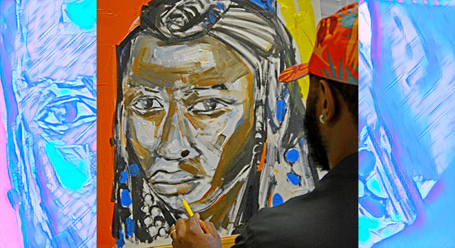 No encerramento do seminário, Lavi Kasongo impressionou o público com uma pintura realizada ao vivo  