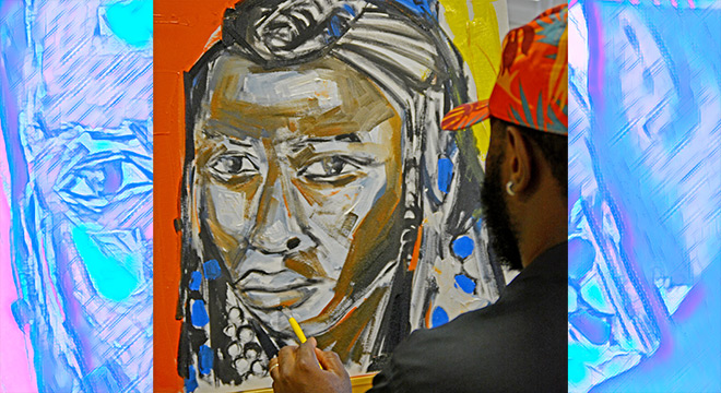No encerramento do seminário, Lavi Kasongo impressionou o público com uma pintura realizada ao vivo No encerramento do seminário, Lavi Kasongo impressionou o público com uma pintura realizada ao vivo