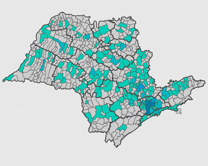 Foto do mapa do Estado de São Paulo dividido por regiões