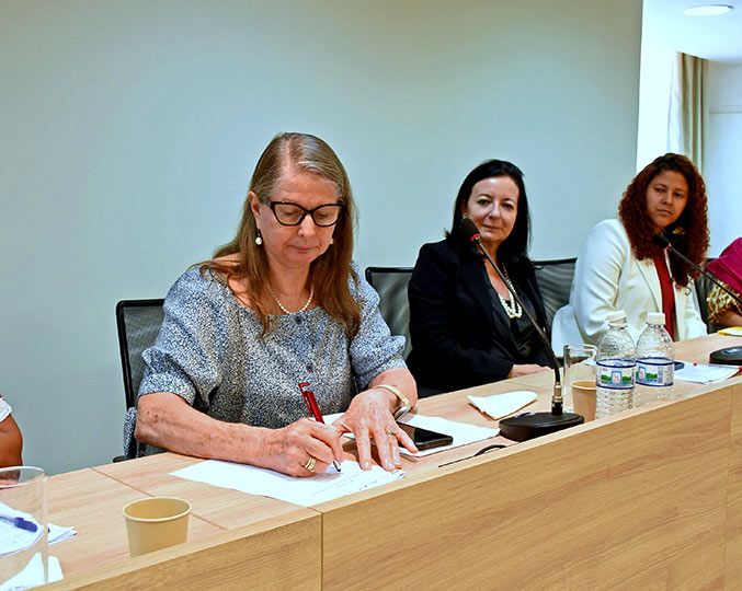 A coordenadora-geral Maria Luiza que conduziu encontro de lançamento da Rede Equidade assina termo de compromisso