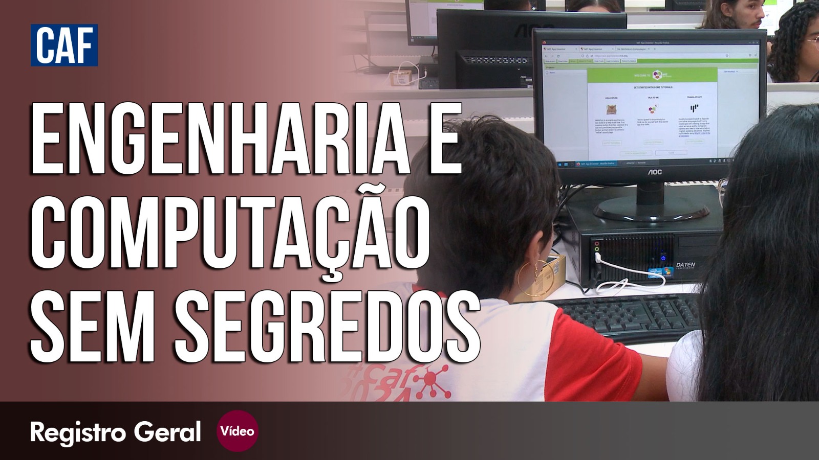 Legenda - engenharia e computação sem segredos em metade da imagem e o restante com alunos em grupo estudando