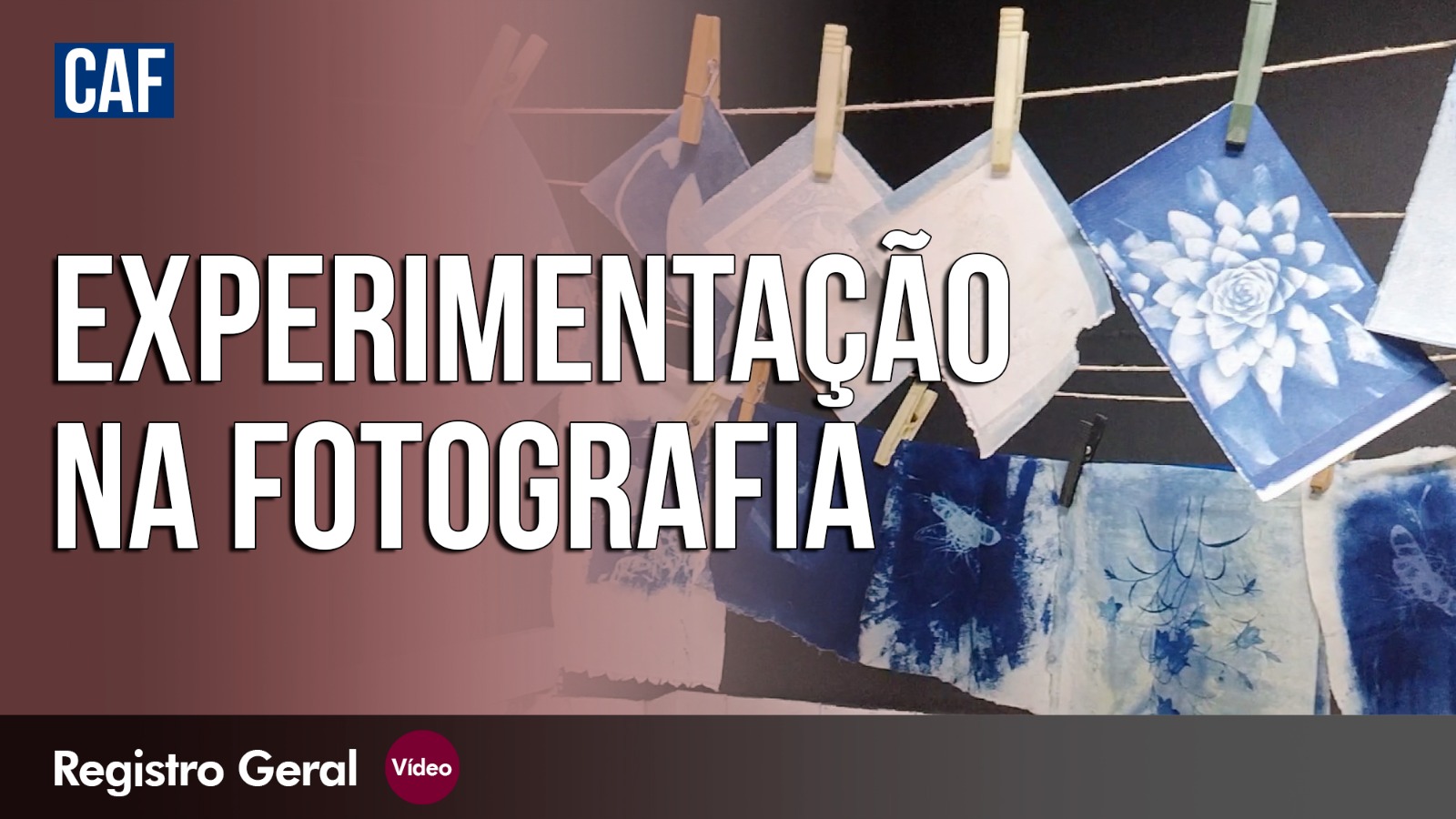 meia tela com fundo rosa e legenda - experimentação na fotografia - outra metade com imagens de fotografias azuis em varal