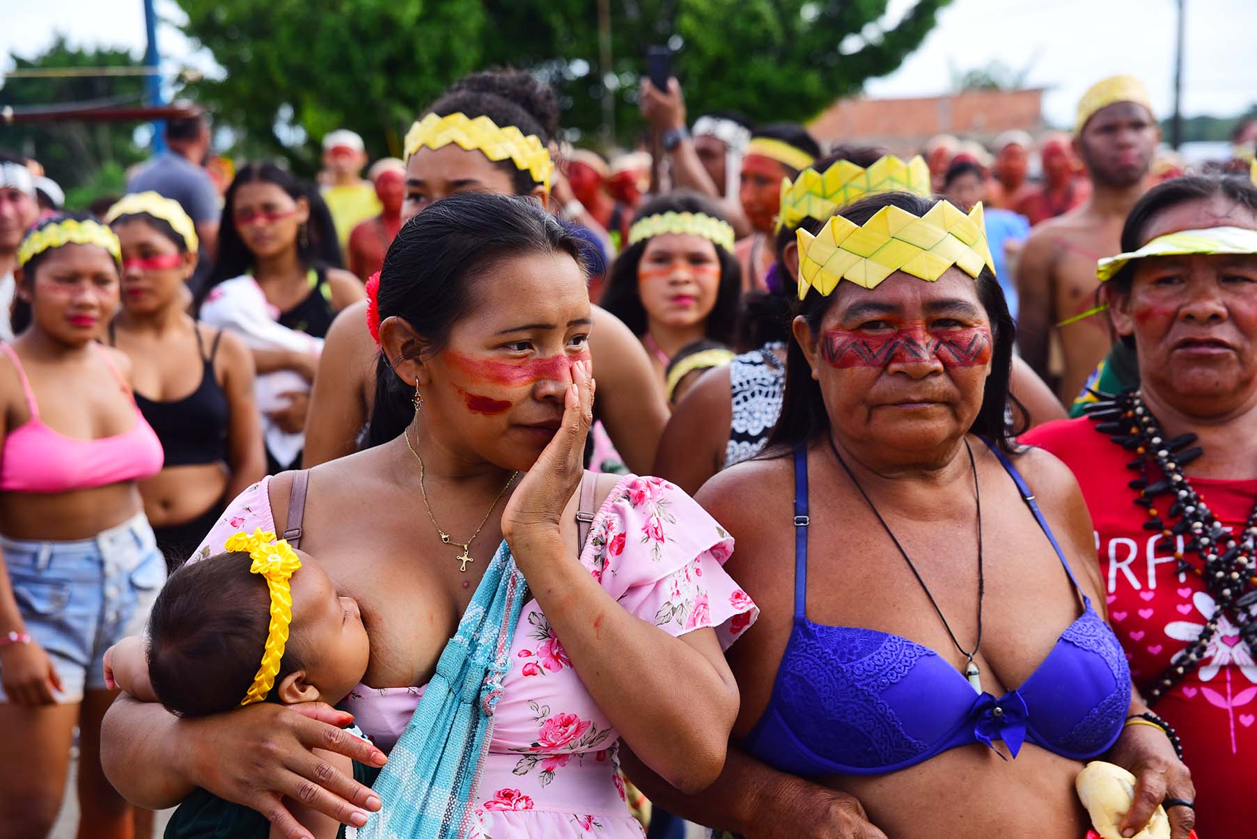 Manifestação indígena organizada pela Unijava, em Atalaia do Norte (AM) Audiodescrição: Imagem 7 de 41.