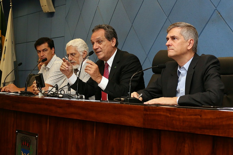 Reinaldo Nogueira, presidente do Consórcio PCJ; José Tomaz Pereira, da Unicamp, Luiz Carlos Rossini, vereador de Campinas, e André von Zuben, vereador de Campinas