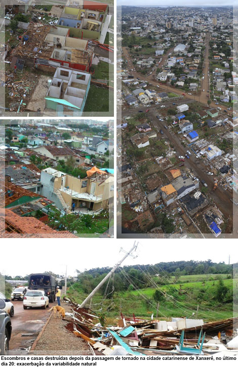 Escombros e casas destruídas depois da passagem de tornado na cidade catarinense de Xanxerê
